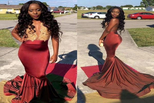 

gold lace mermaid black girl prom dress burgundy south africa evening party gown custom made plus size4017453