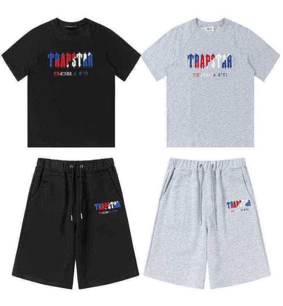 

mens shorts and t shirt set tracksuits fashion couples towel embroidery letter men's set womens crew neck trap star sweatshirt suits 06, Gray
