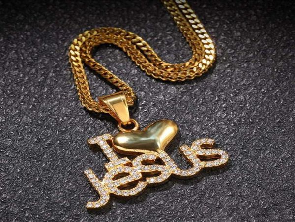 

bling cubic zirconia jesus pendant necklace for men iced out gold plated letters necklaces mens gold hip hop designer brand jewelr7483588, Silver