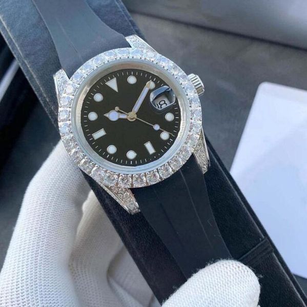 

41mm men's automatic mechanical watch mens diamond watches rubber watchband men stainless steel folding buckle sport waterproof busines, Slivery;brown