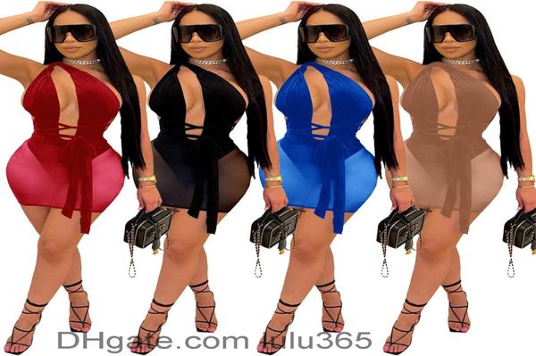 

women casual dresses 2021 summer new designer fashion women's solid color gauze perspective dress hollow out slim clothing 3658422204, Black;gray