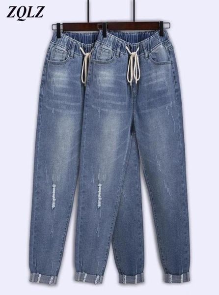 

jeans women plus size l8xl loose harlan denim pants female vintage high waist elastic ladies trousers clothing women039s9621846, Blue