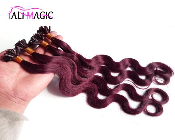 

pre bond u tip hair extension brazilian body wave 99j red wine 1424inch 100g100strands keratin glue human hair2461563, Black