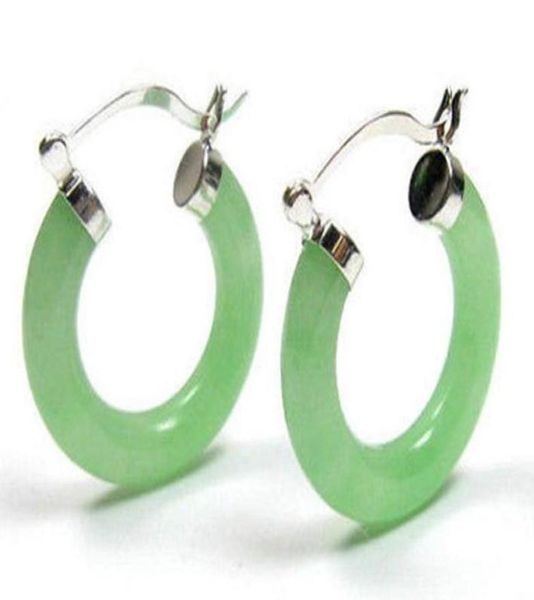 

jewelry natural light green jade silver click hoop earrings06139365, Golden;silver