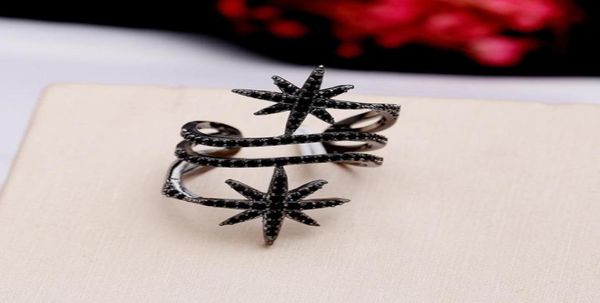

european fashion personality star micro inlaid zircon full diamond ring jewelry women opening adjustable black and white zircon ri8031898, Silver