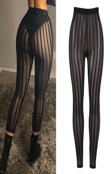 

women039s leggings see through trousers 2021 women summer cory holiday black mesh striped pants female elastic pencil ankl9499796