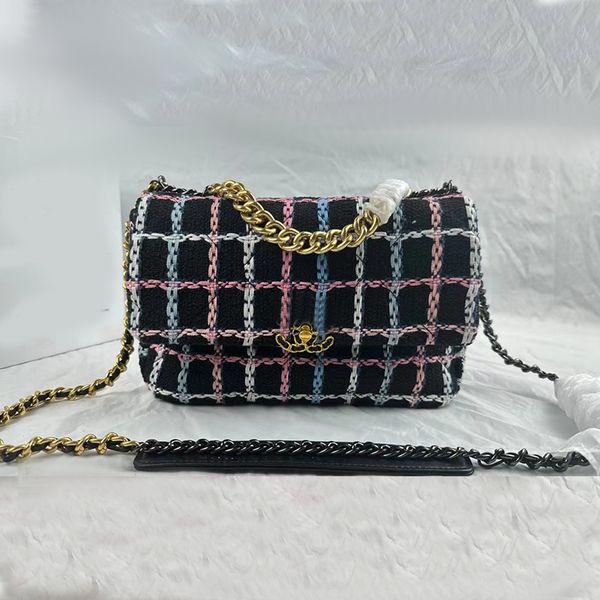 

tweed evening bag designer purse chain shoulder bag women pink cc crossbody bag tote bags luxury classic 19 flap handbag metal houndstooth q