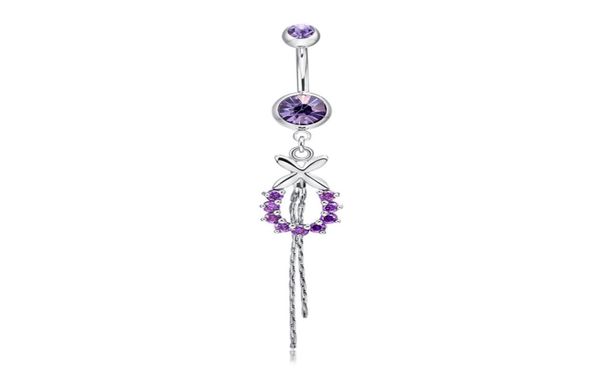 

white/purple cubic zirconia round loop chains tassels white gold color body jewelry bijoux navel ring7944605, Silver