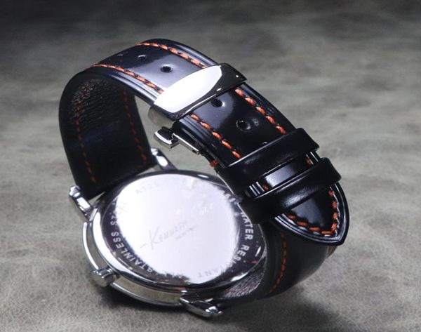 

18 19 20 21 22mm new luxury bright watch bands straps vintage upscale genuine leather watchband calfskin black bracelet accessorie1020496, Black;brown