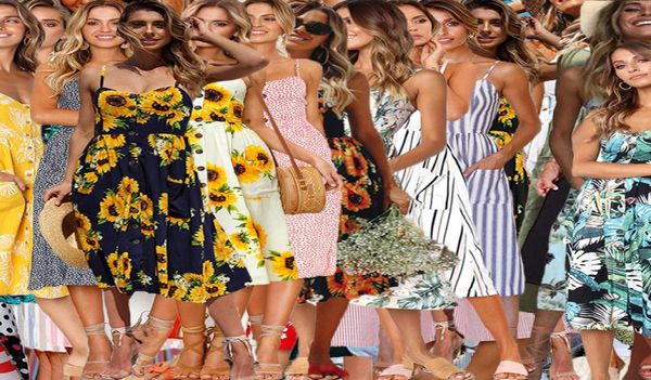 

boho sleeveless midi dresses 33 styles women print summer v neck pockets pleated backless button dresses 10pcs ljjo62953770168, White;black