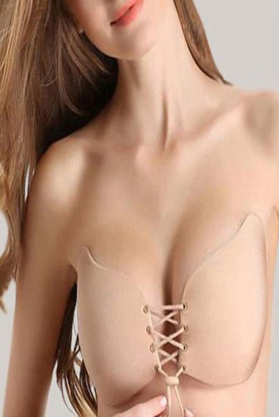 

mooistar 3066d fashion women underwear lingerie solid silicone adhesive gel push up backless strapless invisible chest bra c7886352, Red;black