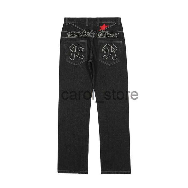 

men's jeans 2022 chic star letter embroidery black hip hop men straight jeans trousers streetwear male baggy denim pants new fashion sp, Blue
