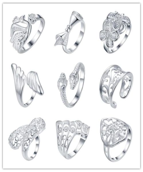 

2016 mixed order 925 silver ring opening cool party jewelry classic glamor style 9pcs lot 30409414275798