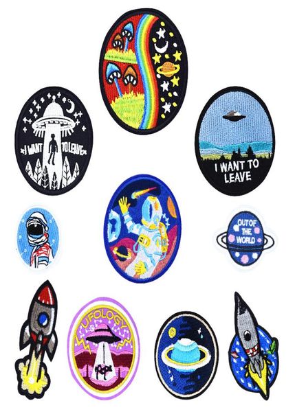 

10 pcs universe sew embroidered patches for clothing iron on transfer applique space patch for jacket bags diy sew on embroidery k8209189, Black