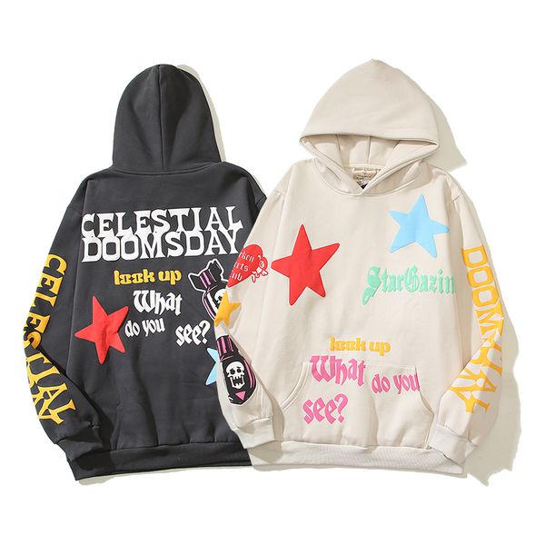 

graffiti letter foam fleece hoodies for men and women pullover sweatshirts, Black