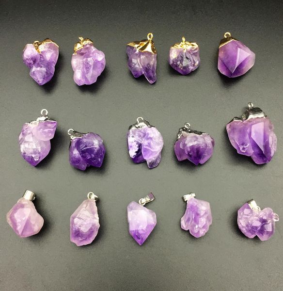 

pretty nature stone amethyst pendants irregular lavender brazilian amethyst quartz crystal single crystal charms stone for necklac8208678, Silver