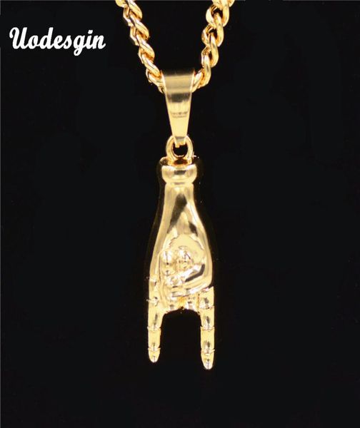 

uodesign new gold color mano cornuto pendant necklace boxing chain rock horned hand charm necklaces hip hop stars jewelry gift6879264, Silver