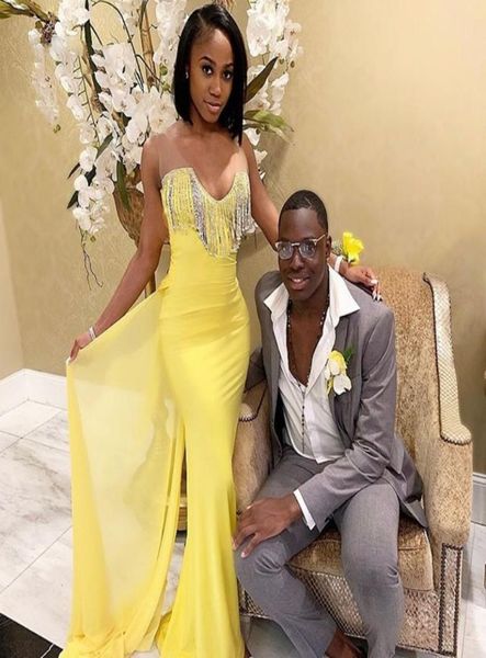 

sheer tulle tank sheath prom dresses long tassels front prom gowns back train yellow formal dresses1338002, Black