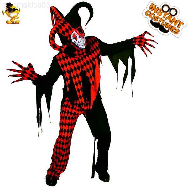 

theme costume scary bloody clown halloween come men evil horror clown dress up party role play for male l230804, Black;red
