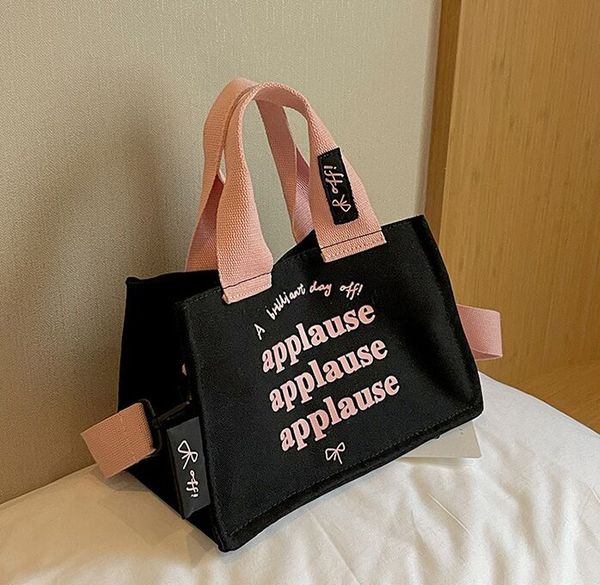 

canvas girls print handbag simple baby totes mini crossbody shoulder bag, Black