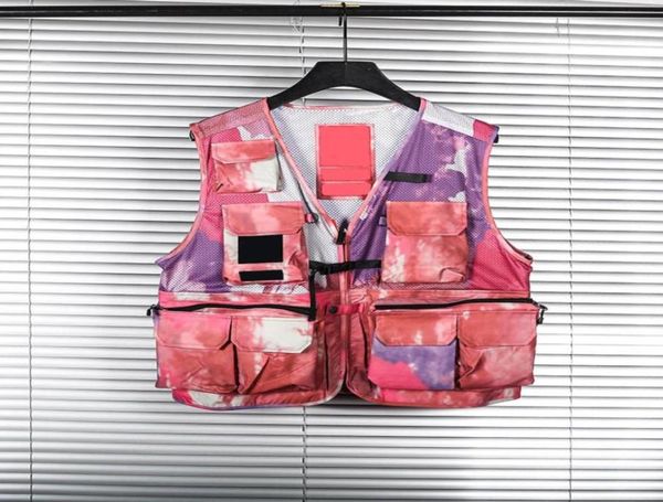 

mens vest classic fashion brand vest hiphop jacket summer high collar zipper multi pocket tooling camouflag62731327076087, Black;white