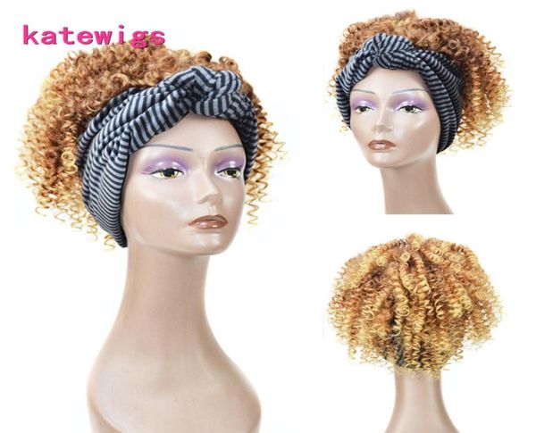 

short afro kinky curly headband wig brown ombre blonde for african women wigs with bang hair style79677424892833, Black