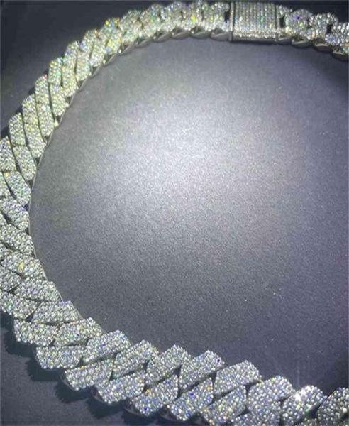 

suitable for daily wear 925 sier material 15mm 18mm wide 3 rows moissnaite diamond necklace cuban link chain272z4958276, Silver