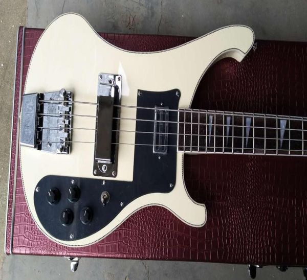 

custom 4 strings 4003 cream white electric bass guitar checkerboard body binding pearl triangle inlay chrome hardware black pic2531055