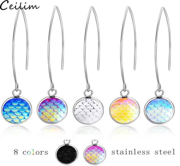 

new design mermaid fish scale dangle earrings big hook drusy resin earring for women girls whole jewelry wedding gifts3276270, Silver