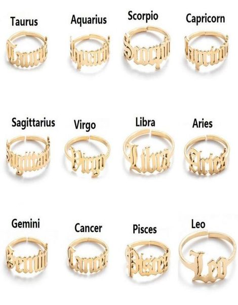 

adjustable 12 constellations letter ring for woman opening wedding stainless steel zodiac finger rings birthday jewelry gift3913629, Silver