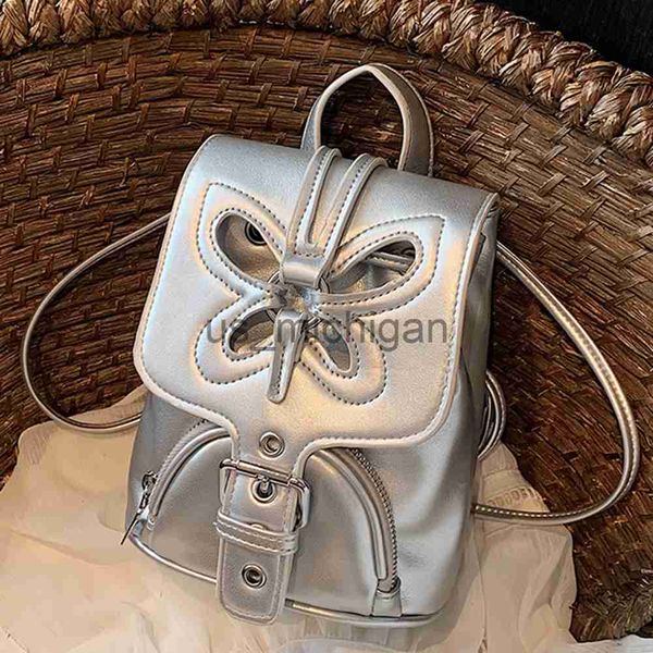 

backpack women student backpacks pu leather butterfly casual school bag drawstring vintage simple portable solid fashion schoolbag j230806