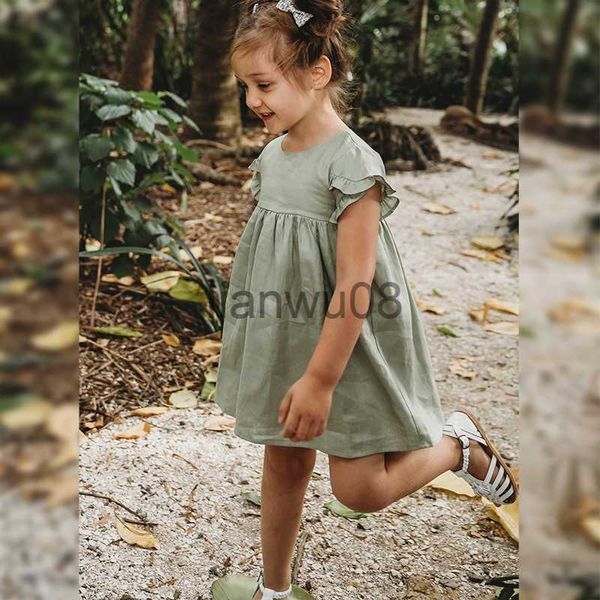 

girl's dresses 55 linen 45 cotton short sleeve girls dress 2022 summer new cute little girl casual sweet petal sleeve princess dresses, Red;yellow