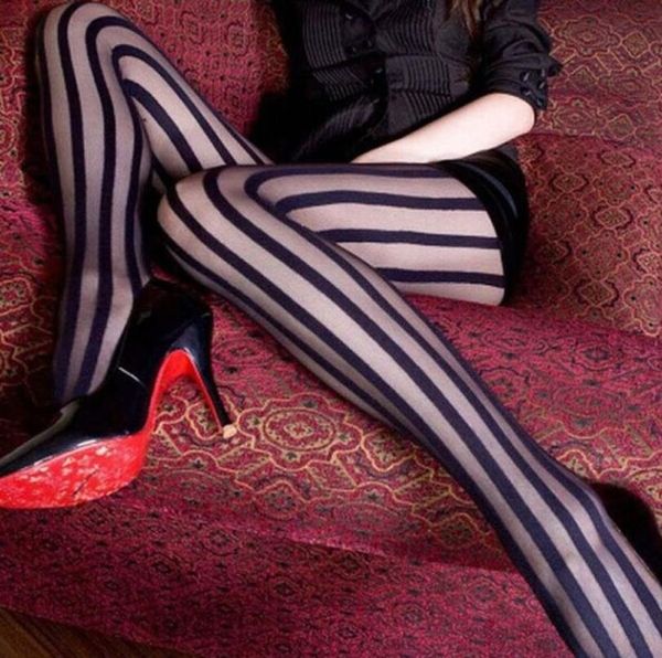 

1 pc female rock punk gothic black stockings tights pantyhose vertical stripe for women girl3683705, Black;white