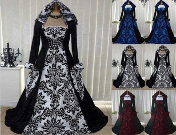 

19th century european costumes woman medieval renaissance hooded vestido women vintage victorian gothic princess guofeng dress y094491982, Black;gray