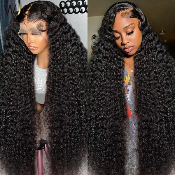 

30 40 Inch Deep Wave Transparent 13x6 Lace Front Human Hair Wigs 250% Brazilian Water Curly 13x4 Frontal Wig for Women, Black