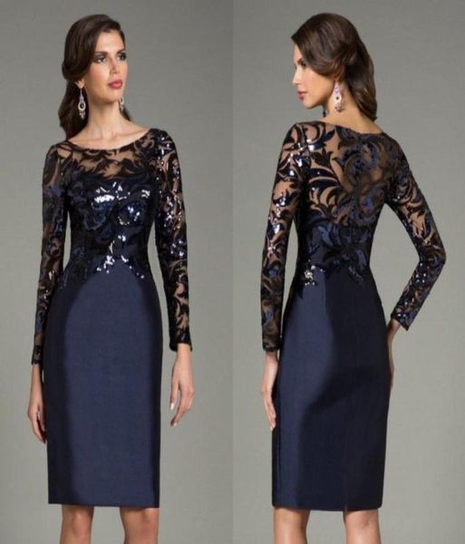 

navy blue knee length mother of the bride dresses long sleeve boat neck dress evening wear formal gowns wedding guest dress2962802, Black;red