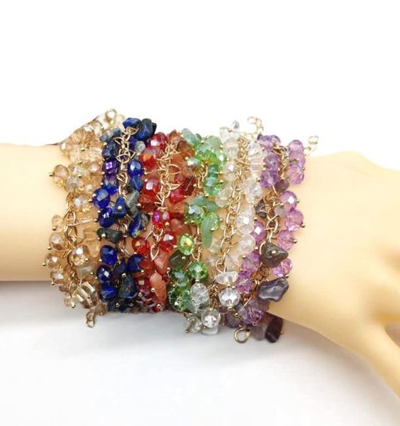 

irregular natural crystal stone handmade beaded charm bracelets party club decor punk energy jewelry for women girl7430871, Golden;silver