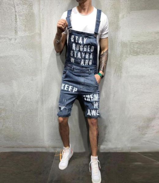 

jaycosin new fashion men039s hole jeans jumpsuits shorts summer streetwear distressed denim bib overalls for man suspender pant6983934, Blue