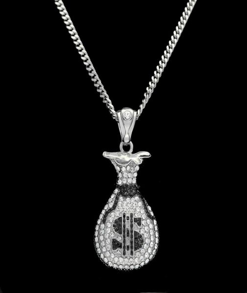 

hip hop gold silver cash money bag pendant for men women bling crystal dollar charm necklace with cuban chain jewelry3543512
