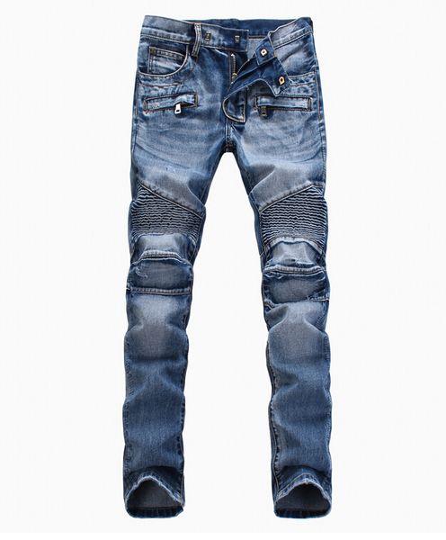 

jeans mens hip hop men jeans designer biker slim fit motorcycle denim for men, Blue