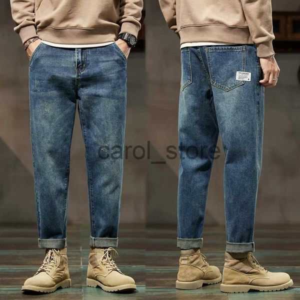

men's jeans baggy jeans men harem pants loose fit wide leg vintage clothes casual male denim trousers streetwear patched pockets hiphop, Blue