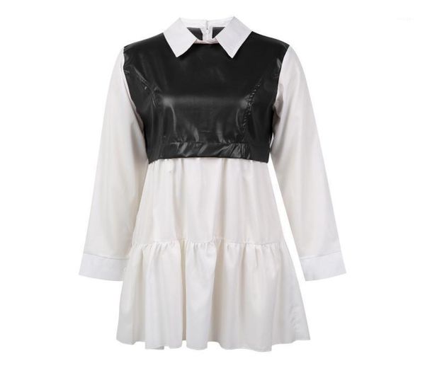 

casual dresses 2022 style women fashion shirt dress ladies pu leather patchwork high waisted long sleeve plus size sxxl4610294, Black;gray
