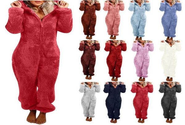 

women039s jumpsuits 2022 fashion onesies fleece sleepwear overall plus size hood sets pajamas for women winter warm pyjam9801983, Black;white
