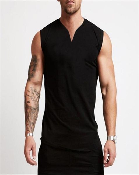 

gym clothing v neck cotton bodybuilding tank mens workout sleeveless shirt fitness sportswear running vests muscle singlets 228496134, White;black