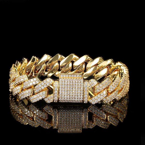 

wholesale selling hip hop bracelet 14mm double row zircon diamond cuban chain bracelet rap bar men bracelet, Silver