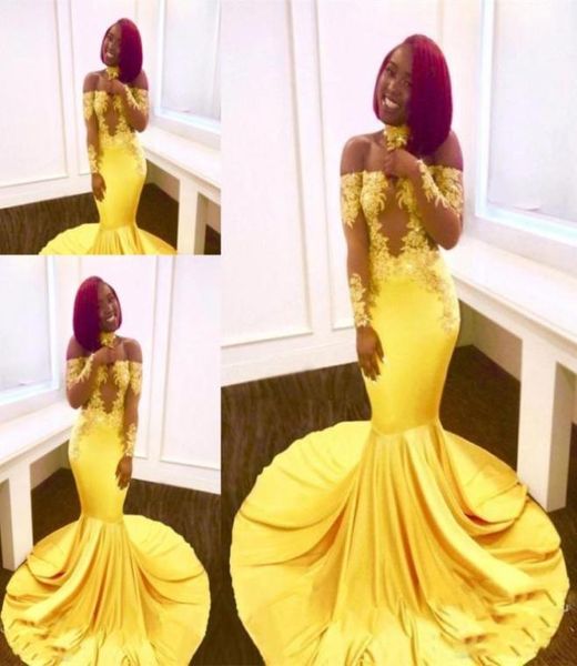 

bright yellow off shoulder prom dresses lace sheer long sleeves evening gowns sweep train formal party dress formal wear8670146, Black
