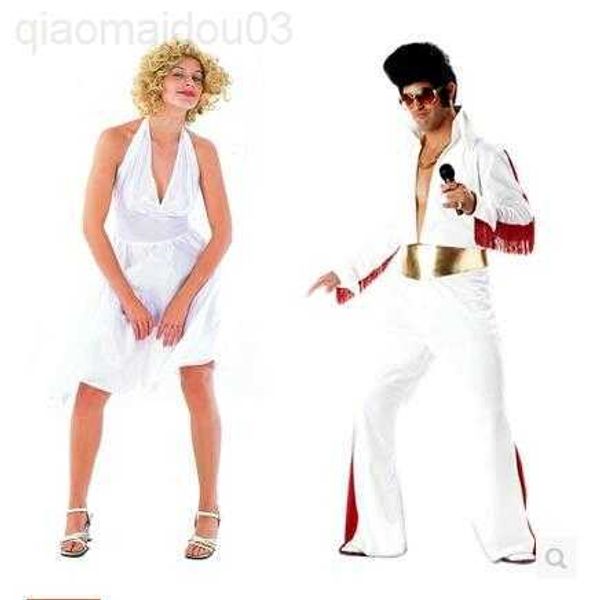 

theme costume cosplay comes halloween come party clothing singer white clothing elvis presley clothing marilyn monro cos dress l230804, Black;red
