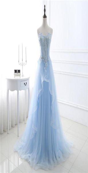 

light sky blue a line evening dresses new sweetheart sleeveless lace tull crystal floor length long formal prom party dress 13id011373557, Black