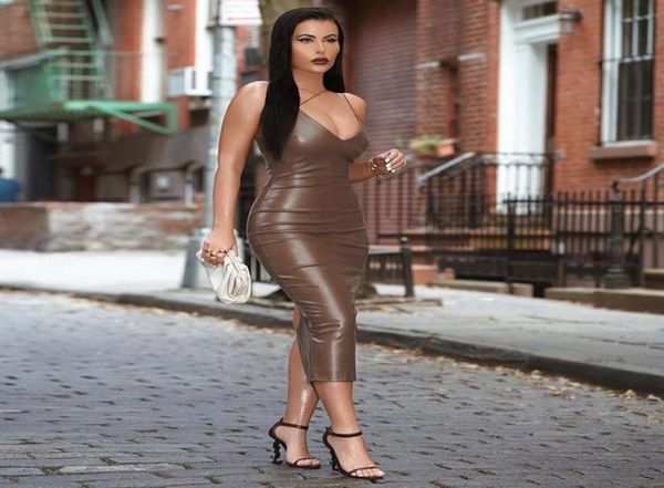 

dress women winter v neck slip bodycon leather club party night midi backless tight streetwear black pencil ladies dresses ca1968207, Black;gray