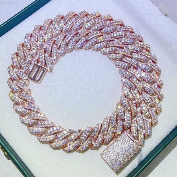 

20mm thick heavy solid silver rose gold rapper jewelry cuban link chain moissanite